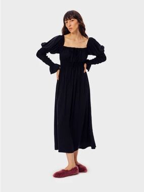 Sleeper Paloma Shirred Maxi Dress in Black XS